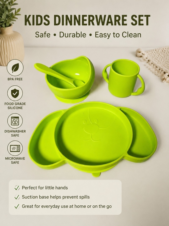 Other - Kids Silicone Dinnerware Set in Bright Lime Green